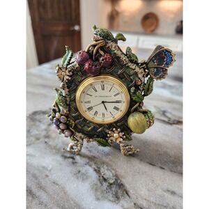 Jay Strongwater Gwendolyn Clock‎ Fruit Trellis English Garden  Enamel & Crystal
